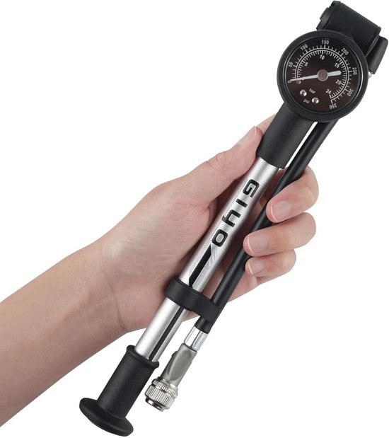 Hogedruk fiets-demperpomp voor mountainbike met aluminium cilinder en 360 graden draaibare slang