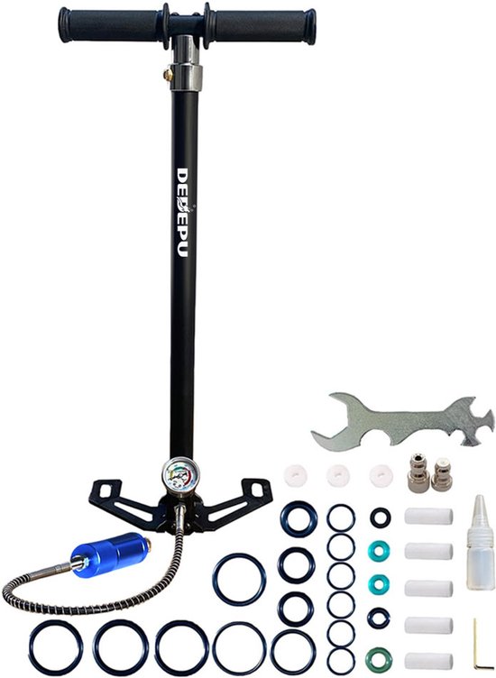 Hogedruk Handpomp 4500 PSI – Draagbare PCP Pomp 4-Traps – Roestvrij Staal – Voor Duikfles, Luchtcilinder en PCP – Zwart