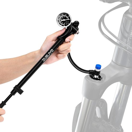 Hogedruk Schokpomp - Fiets Luchtpomp - Vering Afstellen - Met Nauwkeurige Gauge - 400 PSI - Zwart