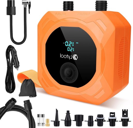Hogedruk SUP-pomp 12V DC met automatische stop en LCD-display voor opblaasbare paddleboards, kajaks en luchtmatrassen