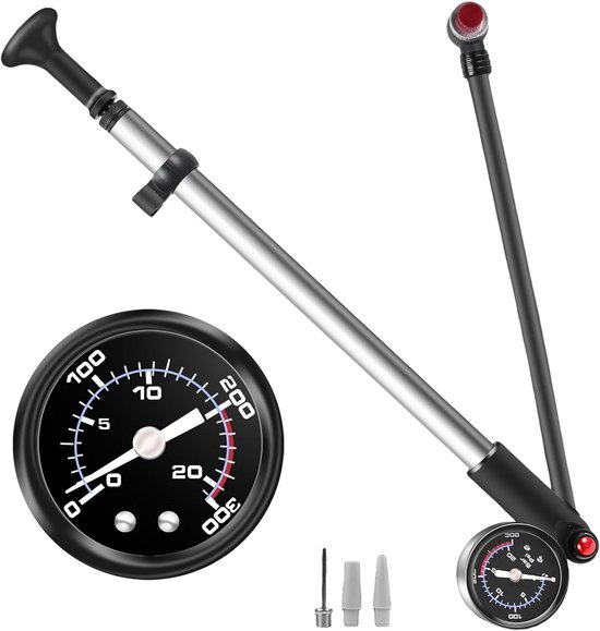 Hogedruk Vorkpomp met Manometer tot 300 PSI voor MTB, Racefiets en Achterwielophanging