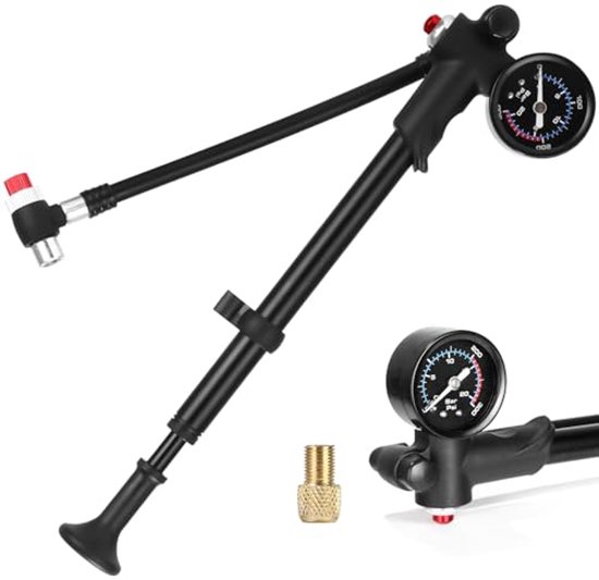 Hogedrukdemperpomp 2-in-1 met Manometer en Ontluchtingsknop - Fietsvorkpomp en Fietsbandpomp tot 300 PSI voor MTB, Racefiets en Motorfiets