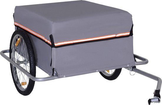 HOMCOM fietskar - met koppeling - afneembaar afdekzeil - grijs van Merkloos