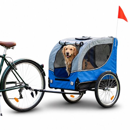 Hondenfietskar met Reflectoren – Blauw – Fietsaanhanger Hond tot 30kg van Merkloos