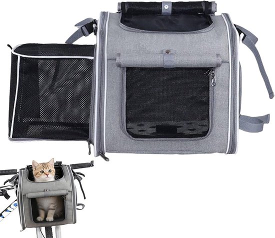 Hondenfietsmand - Fietsmand hond - Hondentransporttas - Fietsmand voor huisdieren - Uitklapbaar - Multifunctioneel - Voor kleine honden en katten - Voor op de fiets en onderweg - 36 x 26 x 31 cm - Grijs van Merkloos