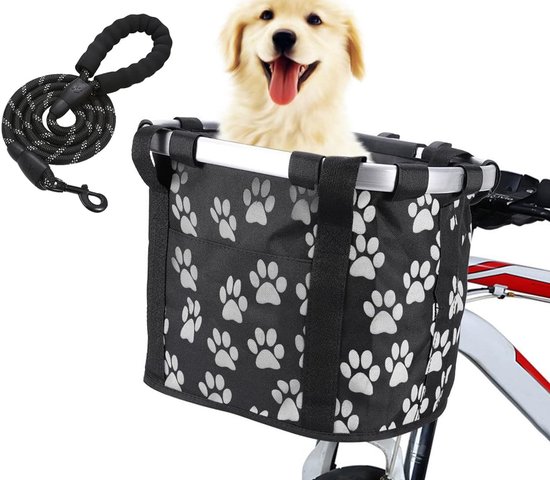 Hondenfietsmand-hondenfietsmand elektrische fiets-Afneembare fietsmand--fietstas voor honden en katten-voor aan het stuur- met hondenriem van 1,45 m voor fietsen-winkelen-picknicken en buiten (zwart) van Merkloos