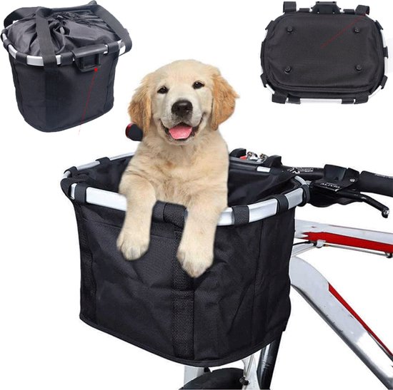 Hondenfietsmanden - Fietsmand - Opvouwbaar - 34×26×25cm - Fietsmand voor Hond - Afneembare mand voor aan het stuur - Eenvoudig te installeren - Afneembare fietstas - Geschikt voor huisdieren tot 12 kg - Zwart van Fast Rider