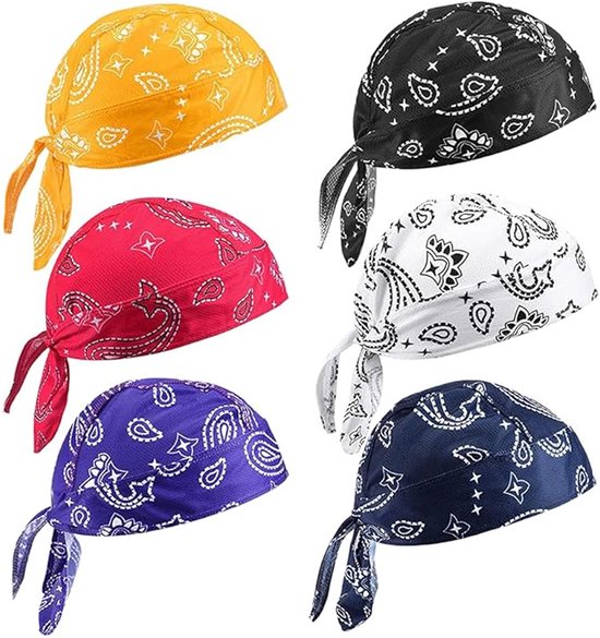 Hoofdband - 6 Stuks - Hoofddoek - Koelbandana - Fietsbandana - Zweetafvoerende bandana - Zacht en ademend - Kan gebruikt worden als helmvoering - Voor fietsen en motorrijden - Opvouwbaar - UV-bescherming - Unisex - Lichtgewicht - 6 kleuren