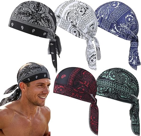 Hoofdband - Koelbandana - Fietsbandana – Set van 5 – UV-bescherming – Ademend en vochtafvoerend – Sport Bandana – Unisex – Vierkante bandana's – Zomer Fiets Bandana (helmvoering/camouflage) – Ideaal voor cosplay, sport en buitenactiviteiten