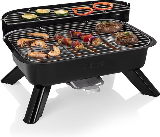 Houtskool BBQ en Elektrische Barbecue - Princess 112252 Hybride Barbecue – Tafelmodel - 2000W - 44x 29cm - Gebruik elektrisch of met kolen - Geschikt voor gebruik op balkon - bbq accesoires van Princess