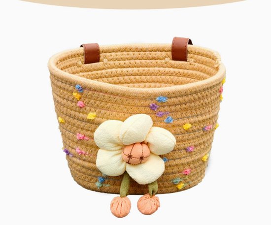 Hrippy Gevlochten fietsmand van katoenen touw, opbergmand voor stuur, leuke accessoires voor fiets, scooter, kinderfiets, loopfiets，khaki van Hrippy