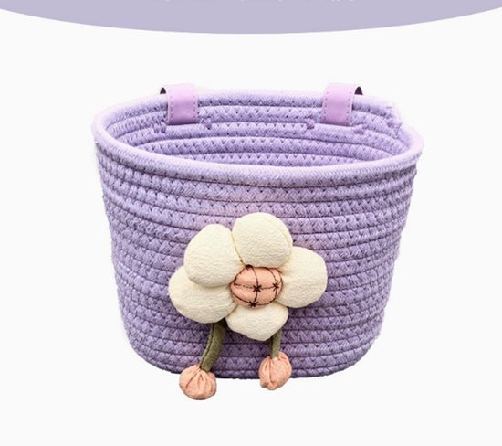 Hrippy Gevlochten fietsmand van katoenen touw, opbergmand voor stuur, leuke accessoires voor fiets, scooter, kinderfiets, loopfiets，paars van Hrippy