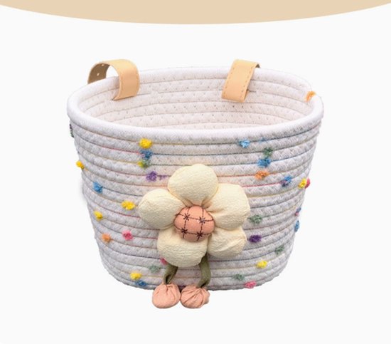 Hrippy Gevlochten fietsmand van katoenen touw, opbergmand voor stuur, leuke accessoires voor fiets, scooter, kinderfiets, loopfiets，wit van Hrippy