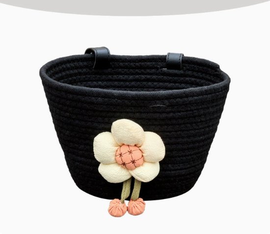 Hrippy Gevlochten fietsmand van katoenen touw, opbergmand voor stuur, leuke accessoires voor fiets, scooter, kinderfiets, loopfiets，zwart van Hrippy