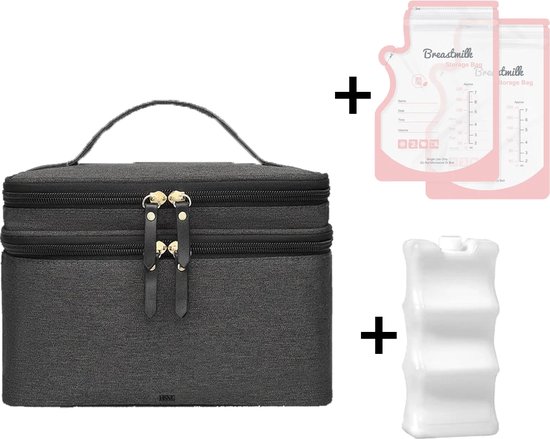 HSNL® Luxe Kolftas - Kolftas Borstvoeding - Koeltas - Moedermelk Bewaarzakjes - Inclusief Koelelement -Donkergrijs - van HS
