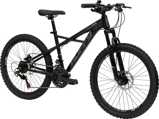 Huffy Korros 24 Inch Kinder Mountainbike Zwart Hardtail Voorvering + Shimano 21 versnellingen - Jonge kinderen 8-13 van Huffy