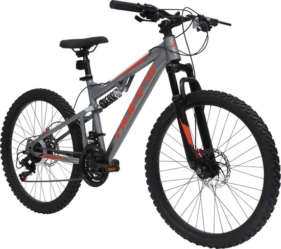 Huffy Marker Volledig Geveerde Mountainbike 21 Versnellingen Shimano 24 inch Medium - Staalgrijs MTB Kinderen 8+ van Huffy