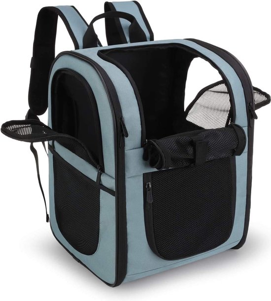 Huisdierrugzak draagtas voor honden en katten 2 - 12 kg zacht opvouwbaar blauw met ventilatie - Inclusief borst- en tailleband van $