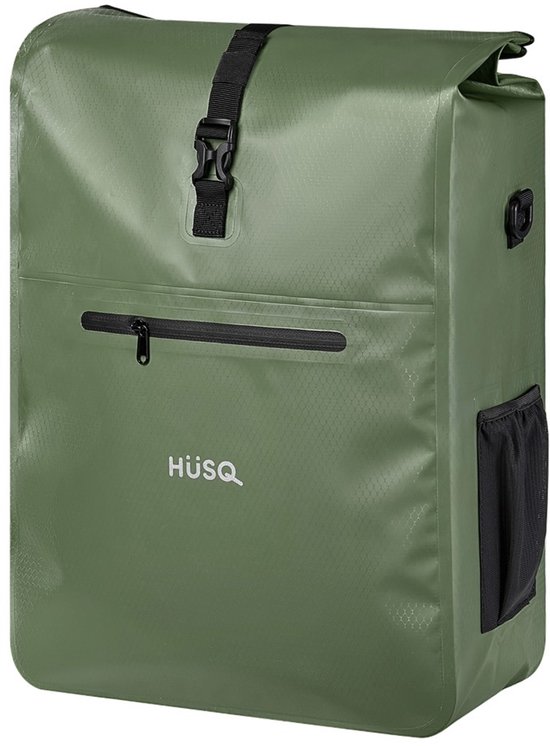 HÜSQ Fietstas | enkele Fietszak van 31 Liter | Extra Groot | Sterk en Waterdicht | Afneembaar | Olijfgroen van Merkloos