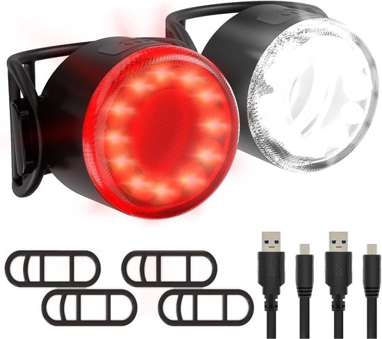 Hybride LED-fietsverlichtingsset - USB oplaadbare fietsverlichtingsset - Waterdichte voor- en achterlichten met hoge helderheid, 6 helderheidsstanden, eenvoudige installatie, geschikt voor racefietsen en mountainbikes.