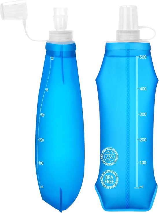 Hydratatie Set - Faltbare Drinkfles - 2 Stuks 500ML - Lekkagevrij en BPA-vrij TPU - Hardlopen Wanderen Fietsen Reizen - Transparant Zacht