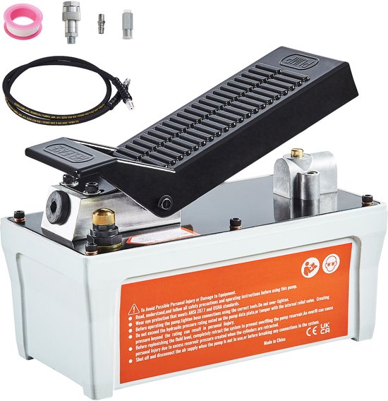 Hydraulische luchtpomp, 10.000 PSI, reservoir van 1/2 gallon, NPT 3/8-inch olie-uitlaat, NPT 1/4-inch inlaat, slang van 6,6 voet, voetbediend, ideaal voor carrosserieframes.