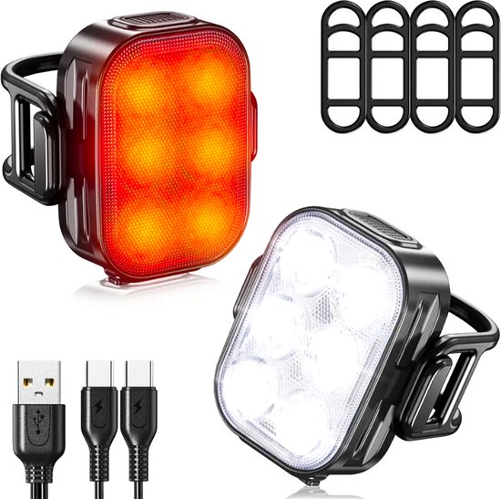 Innovaland - Fietslampjes led set wit en rood - Oplaadbaar - USB C - Fietslampje - Voorlicht en Achterlicht Fiets LED - Voorlamp Fiets - Fietslampjes - Fietslamp - Fietsverlichting - Oplaadbare Fietsverlichting - Fietslichten voor en achter van Innovaland