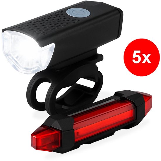 Innovaland Fietslampjes LED Set Wit en Rood V2 – 5 Stuks – Oplaadbaar – Micro USB – Fietslampje – Voorlicht en Achterlicht Fiets LED – Voorlamp Fiets – Fietsverlichting