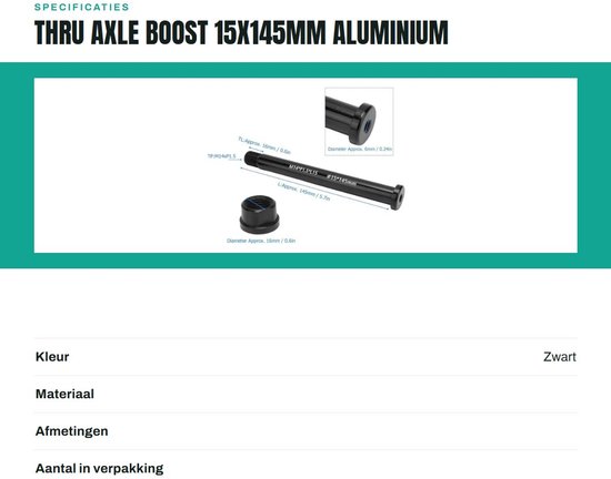 Inovra- Vooras Aluminium - Thru Axle 15x145mm - M14xP1.5 - Mountainbike - Schacht - Lichtgewicht - As