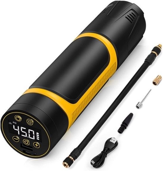 Intelectro Elektrische Fietspomp - Compressor - Draagbare Elektrische Pomp - Ingebouwde Powerbank - Compressor voor Fiets, Auto, Motor, Basketballen en Elektrische Step - Ingebouwde Lamp - 150PSI - 4500mAh Powerbank - Levering sneller dan aangegeven!