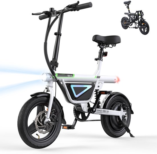 iScooter EB1S E-Bike - 14 inch tubeless luchtbanden - 30km actieradius - 250W motor - 36V 12Ah accu - Schijfremmen voor en achter - Maximumsnelheid 25 km/u - wit
