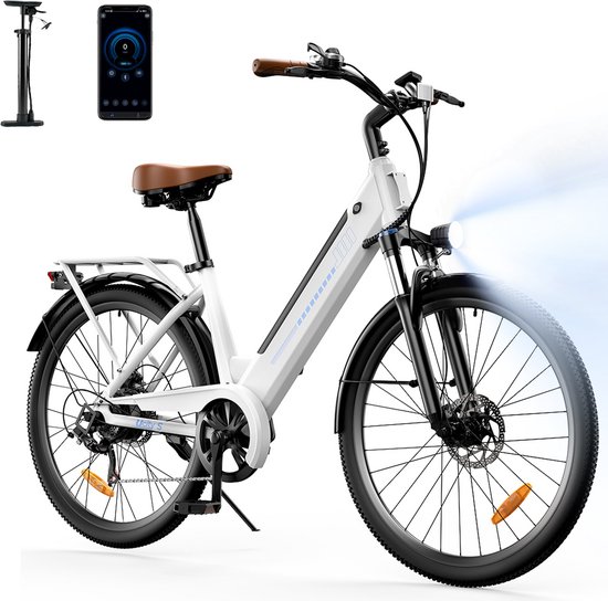 iScooter Elektrische Fiets UcityS 26" Wit – Elektrische Mountainbike met Shimano 7 versnellingen, verwijderbare 36V 13Ah accu, 6/10/15/20/25 km/u, dubbele schijfremmen, app-ondersteuning & LCD-scherm – Ideaal voor woon-werkverkeer en stadsritten van Merkloos