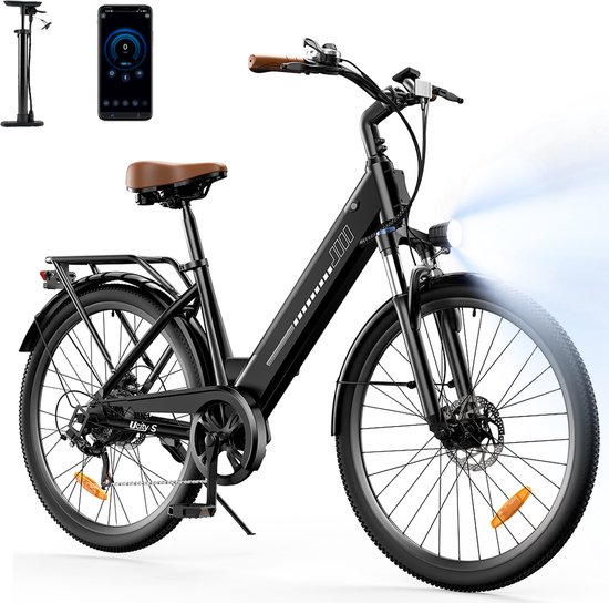 iScooter Elektrische Fiets UcityS 26" Zwart– Elektrische Mountainbike met Shimano 7 versnellingen, verwijderbare 36V 13Ah accu, 6/10/15/20/25 km/u, dubbele schijfremmen, app-ondersteuning & LCD-scherm – Ideaal voor woon-werkverkeer en stadsritten van Merkloos