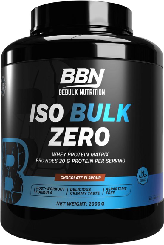 Iso Bulk Zero – BeBulk Nutrition | Whey Proteine Isolate Suikervrije Eiwitshake voor Spieropbouw & Herstel - 2kg - Chocolade - 80 Doseren