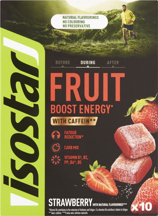 Isostar Energy Fruit Boost Strawberry with Caffeine 10 x 10 g van Merkloos