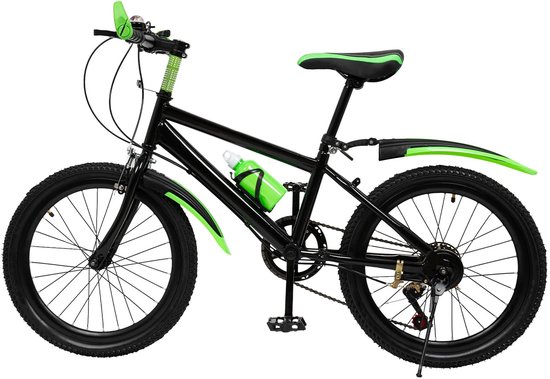 JAQZY Kinderfiets - Fiets - Mountenbike - 20 Inch - 7 Versnellingen - Verstelbare Zithoogte 63 tot 76cm - Zwart met Groen van Merkloos