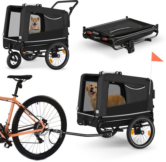 JC Pets Hondenfietskar – Opvouwbare Hondenkar 3 in 1 – Fietskar Hond Jogger Buggy – Tot 50 KG – Inclusief Beschermhoes en Veiligheidsslot – Voor Kleine Middelgrote en Grote Honden van Merkloos