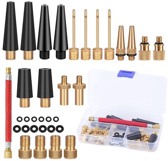 JeiibrZui Ventielenset - Universele adapter - Geschikt voor fietsen en ballen - 33-delige set - Geschikt voor multifunctionele luchtpompen - Verkrijgbaar in meerdere kleuren