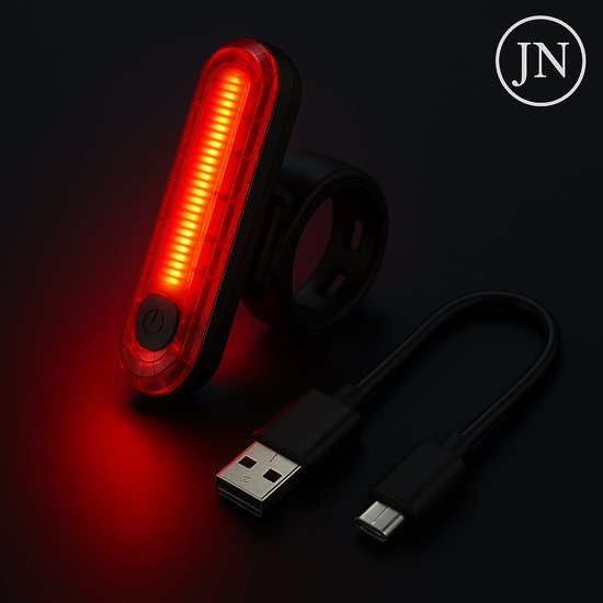 JN® Oplaadbare LED Achterlamp - Stijlvolle en Waterdichte Fietslamp met USB-aansluiting – Superheldere Fietsverlichting voor Dag & Nacht Veiligheid - achterlicht fiets - Led achterlamp - Fietsverlichting - achterlicht van Merkloos