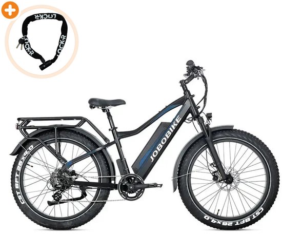 JOBOBIKE Robin Pro - Elektrische Fiets - 26 inch - 250W motor - Actieradius tot 180 km - 8 versnellingen - Hydraulische schijfremmen - Zwart-blauw