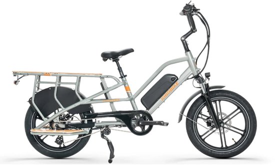 JOBOBIKE Transer Elektrische Longtail - E-Cargo - 20 Inch - 250W Motor - 7 Versnellingen - 60 km Actieradius - Hydraulische Schijfremmen - Zilvergrijs van Jobobike