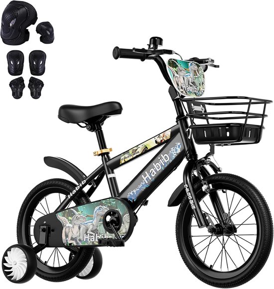 Jongensfiets Dino Thema - 12, 14, 16 Inch - Inclusief Steunwielen, Mand en Veiligheidsset