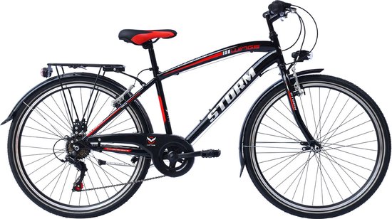 Jongensfiets Storm Beast - Met 6 versnellingen - Racefiets - 26 inch wielmaat - V brakes en remgrepen - Framemaat 40cm - Zwart/rood van Licorne Bike