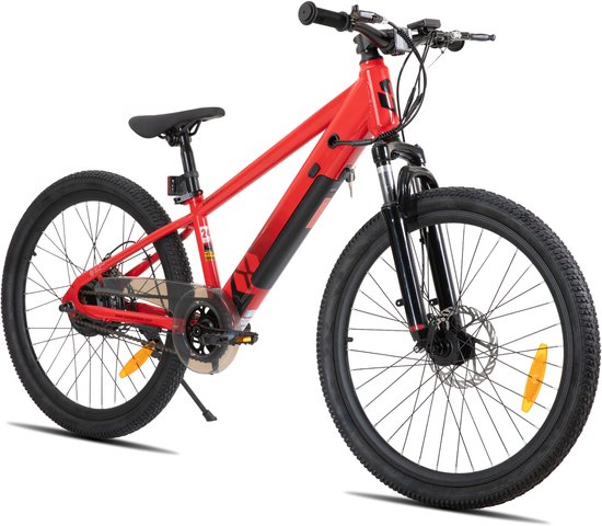 JOYSTAR 24 Inch Elektrische Kinder Mountainbike - 250W E-Bike voor Kinderen (7+ Jaar) - 25 km Actieradius - Met Verwijderbare Accu & Schijfremmen – Spaakwiel - Rood