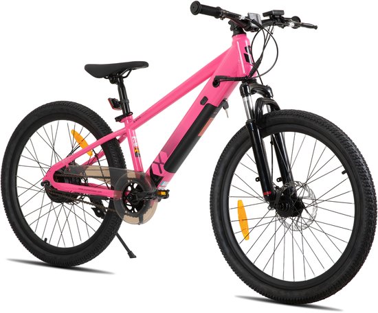 JOYSTAR 24 Inch Elektrische Kinder Mountainbike - 250W E-Bike voor Kinderen (7+ Jaar) - 25 km Actieradius - Met Verwijderbare Accu & Schijfremmen – Spaakwiel - Roze