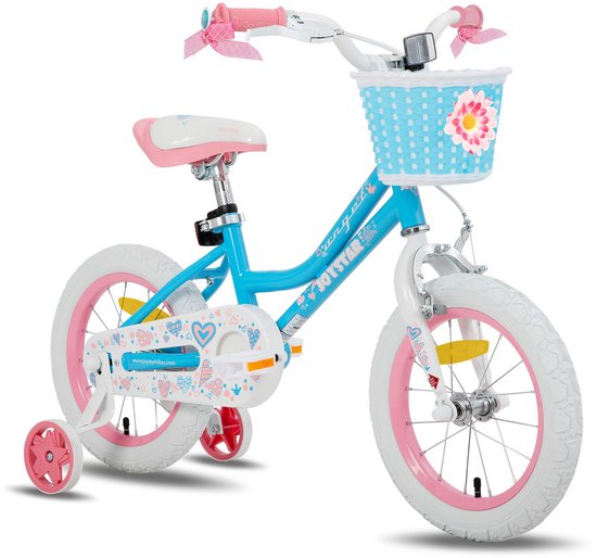 JOYSTAR Angel Meisjesfiets - Verschillende Maten 14 Inch - Met Zijwieltjes - Handrem - Inclusief Mandje - Blauw van JOYSTAR
