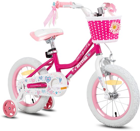 JOYSTAR Angel Meisjesfiets - Verschillende Maten 14 Inch - Met Zijwieltjes - Handrem - Inclusief Mandje - Fuchsia van Merkloos