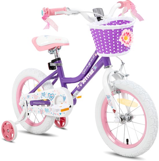 JOYSTAR Angel Meisjesfiets - Verschillende Maten 14 Inch - Met Zijwieltjes - Handrem - Inclusief Mandje - Paars van JOYSTAR
