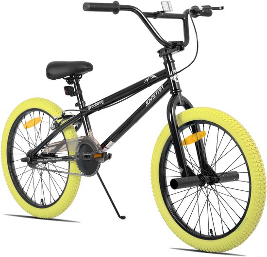 Joystar Brockway BMX-fiets - 20 inch - Handrem - Remmen - Achter V-brake - Pegs - Geel - Geschikt voor buitenactiviteiten in de lente van Merkloos