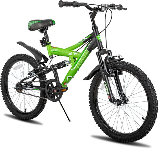 Joystar Contender Full Suspension Kinder Mountainbike - 20" - Handrem - Rem - Bel - Spatborden - Groen - Geschikt voor buitenactiviteiten in de lente van JOYSTAR